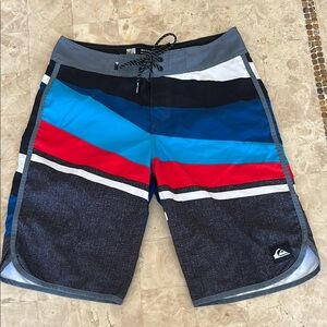 Quiksilver Men's Striped Swim /BoardShorts - Blue,‎ Red, Black Size 30